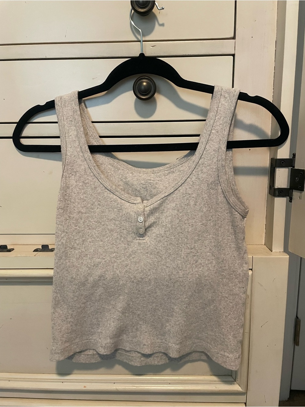 Brandy Melville Light Gray Ribbed Henley Tank